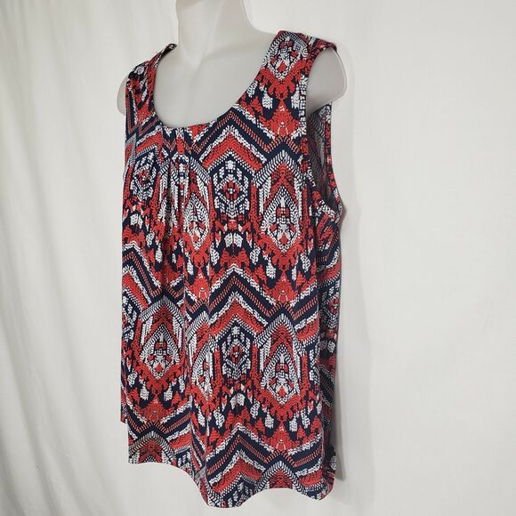 Womens Top Small Chevron Print Multicolored Tank Sleeveless Stretch Pleats Scoop - Picture 6 of 8